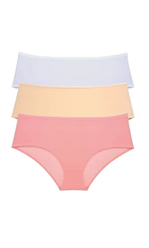 3 Adet Kadın Yüksek Bel Bato Külot Beyaz Ten Pudra