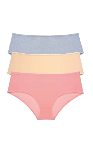 3 Adet Kadın Yüksek Bel Bato Külot Gri Ten Pudra