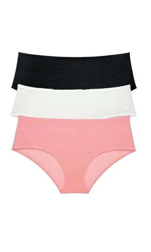 3 Adet Kadın Yüksek Bel Bato Külot Siyah Krem Pudra