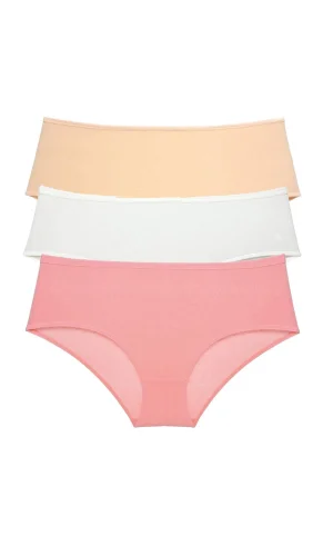 3 Adet Kadın Yüksek Bel Bato Külot Ten Krem Pudra