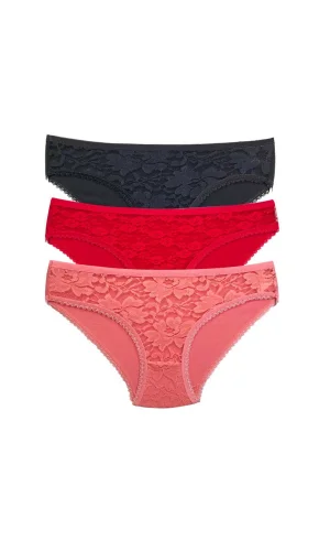 3 Adet Önü Dantelli Transparan Kadın Slip Külot S81