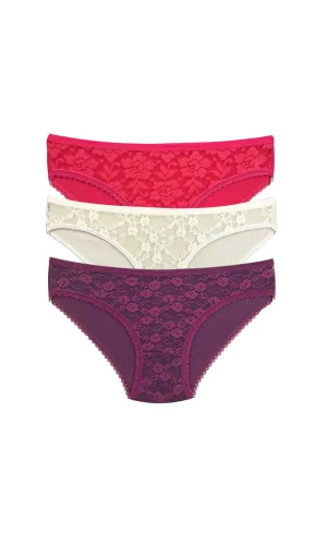 3 Adet Önü Dantelli Transparan Kadın Slip Külot S85