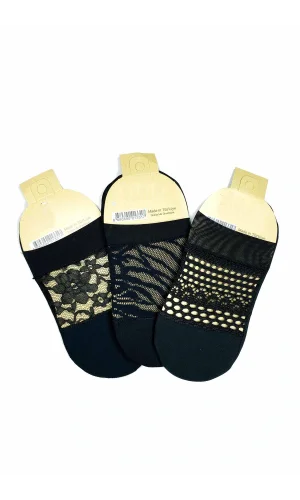 3 Adet Önü Transparan Kadın Fantezi Desenli Babet Çorap