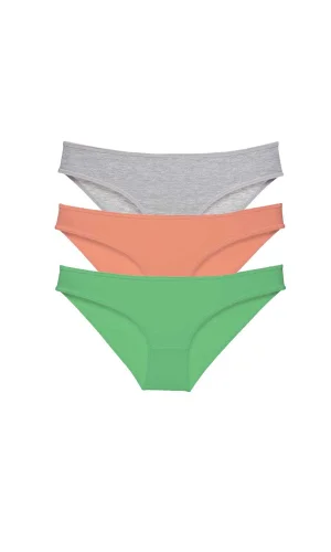 3 adet Süper Eko Set Likralı Kadın Slip Külot Gri Pudra Yeşil