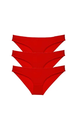 3 adet Süper Eko Set Likralı Kadın Slip Külot Kırmızı
