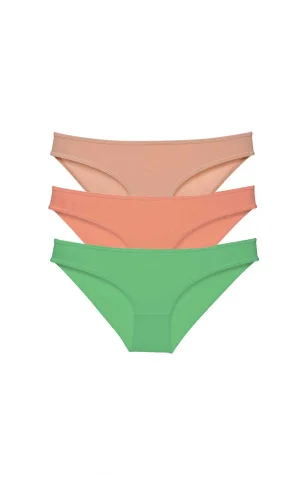 3 adet Süper Eko Set Likralı Kadın Slip Külot Ten Pudra Yeşil