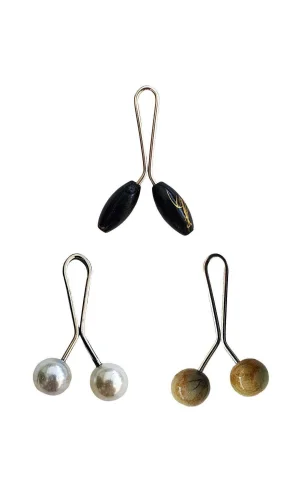 3 Adet Tesettür Eşarp ve Şal Klipsi İnci Beyaz Hardal Siyah