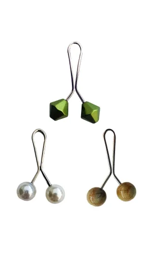 3 Adet Tesettür Eşarp ve Şal Klipsi İnci Beyaz Hardal Yeşil