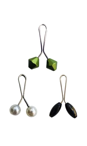 3 Adet Tesettür Eşarp ve Şal Klipsi İnci Beyaz Siyah Yeşil