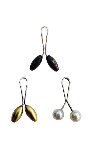 3 Adet Tesettür Eşarp ve Şal Klipsi Sarı İnci Beyaz Siyah