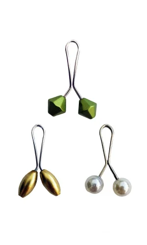 3 Adet Tesettür Eşarp ve Şal Klipsi Sarı İnci Beyaz Yeşil