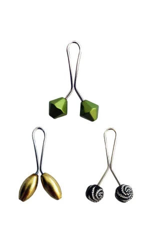 3 Adet Tesettür Eşarp ve Şal Klipsi Sarı Siyah Desenli Yeşil