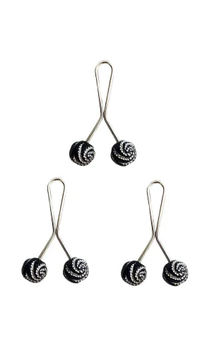 3 Adet Tesettür Eşarp ve Şal Klipsi Siyah Desenli