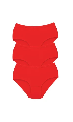 3 Adet Tutku Kadın Yüksek Bel Bato Kalın Lastik Külot Kırmızı