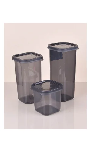 3 Boy Antrasit Sızdırmaz Kapaklı Dik Kare Erzak Saklama Kabı ANK150