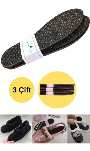 3 Çift Delikli Eva Keçe Panduf Hobi Örgü Patik Tabanı 3 Katlı Konforlu Patik Tabanlığı Kaydırmaz