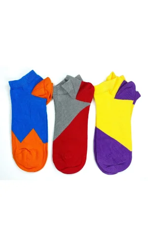 3 Çift Geometrik Desen Renkli Pamuklu Kadın Bilek Çorap
