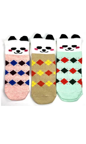 3 Çift Köpek Temalı 3 Boyutlu Kulaklı Pamuk Ekose Kadın Bilek Çorap