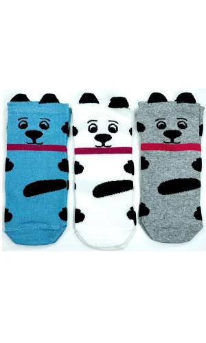 3 Çift Köpek Temalı 3 Boyutlu Kulaklı Pamuklu Yumuşak Kadın Bilek Çorap