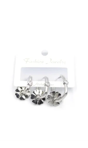 3lü Çiçek Küpe - Gümüş