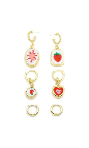 3lü Çilek Set Küpe - Altın