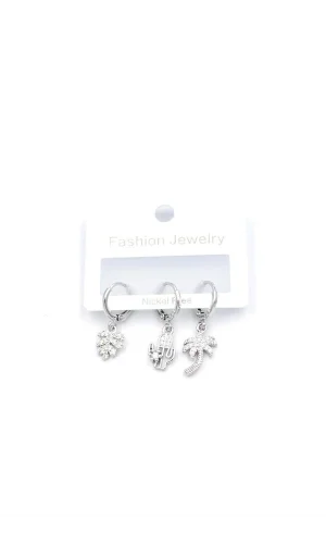 3lü Kaktüs Küpe - Gümüş