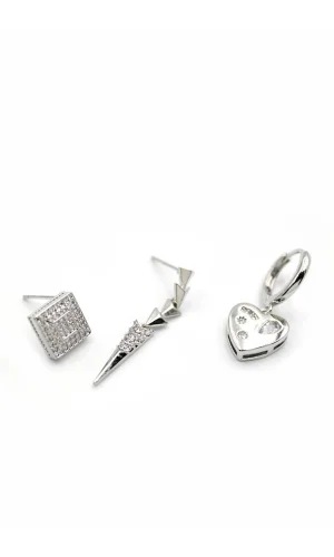 3lü Kalp Küpe - Gümüş