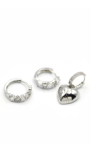 3lü Kalp Küpe - Gümüş