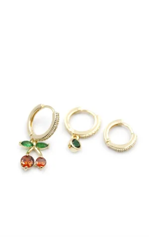 3lü Kiraz Küpe - Altın