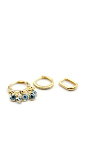 3lü Nazar Küpe - Altın