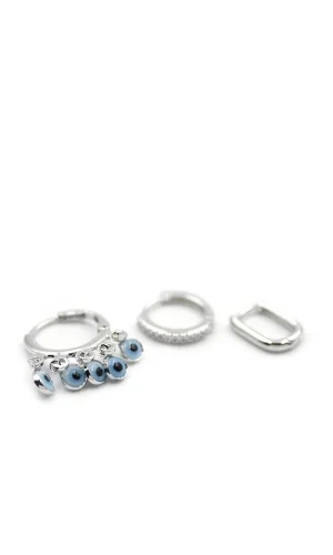 3lü Nazar Küpe - Gümüş