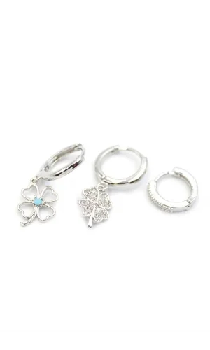 3lü Yonca Küpe - Gümüş