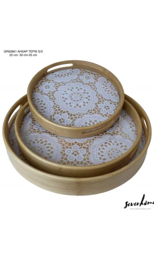 3lü Yuvarlak Ahşap Tepsi Royaleks-SVR-GR92661