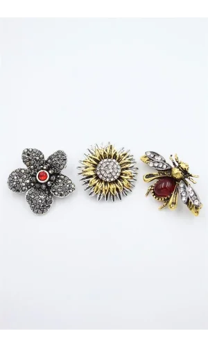 3lü Zra Broş Seti - ÇOK RENKLİ