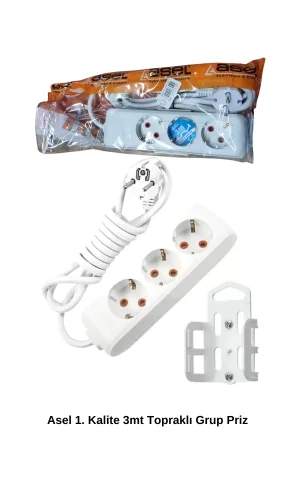3 Metre Askı Aparatlı Topraklı 3lü Grup Priz Royaleks-AST303