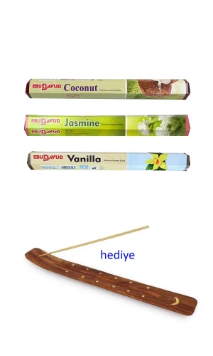 3 Paket 20 Çubuklu Tütsü Jasmine - Coconut - Vanilla - Kayık Hediyeli