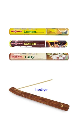 3 Paket 20 Çubuklu Tütsü Limon - Amber - Lilly - Kayık Hediyeli