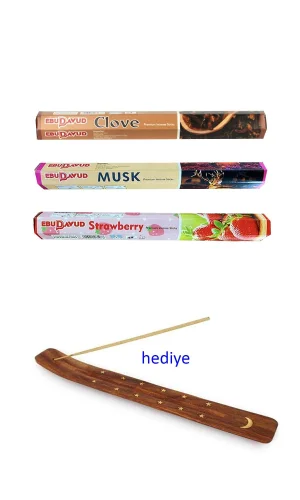 3 Paket 20 Çubuklu Tütsü Musk - Clove - Strawberry - Kayık Hediyeli