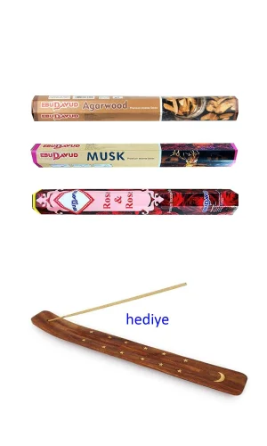 3 Paket 20 Çubuklu Tütsü Musk - Wood - Red Rose - Kayık Hediyeli
