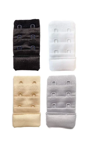 4 Adet Agraf Sütyen Uzatma Kopçası 3 Sıra / 2 Kanca Siyah Beyaz Ten Gri