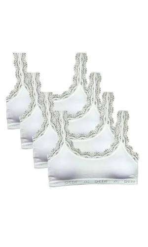 4 Adet Dantel Nakış İşlemeli Pedli Bambu Kadın Büstiyer Beyaz
