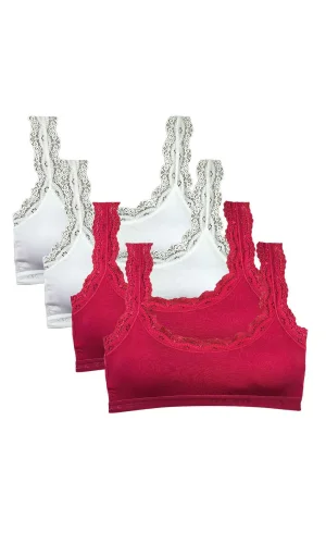 4 Adet Dantel Nakış İşlemeli Pedli Bambu Kadın Büstiyer Beyaz Bordo