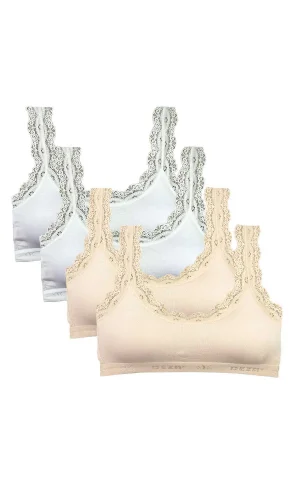 4 Adet Dantel Nakış İşlemeli Pedli Bambu Kadın Büstiyer Beyaz Krem