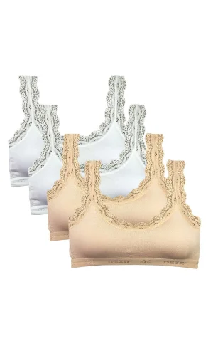 4 Adet Dantel Nakış İşlemeli Pedli Bambu Kadın Büstiyer Beyaz Ten