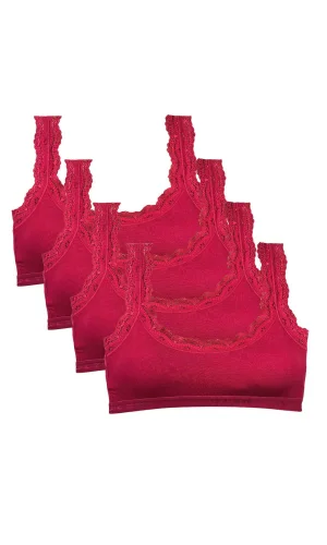 4 Adet Dantel Nakış İşlemeli Pedli Bambu Kadın Büstiyer Bordo