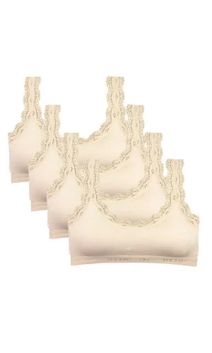 4 Adet Dantel Nakış İşlemeli Pedli Bambu Kadın Büstiyer Krem