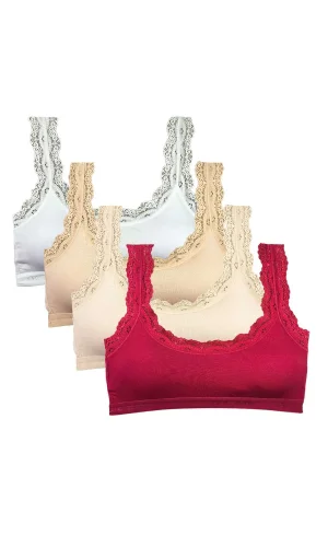 4 Adet Dantel Nakış İşlemeli Pedli Bambu Kadın Büstiyer Set