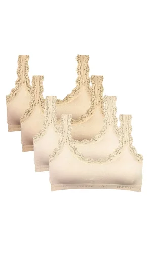 4 Adet Dantel Nakış İşlemeli Pedli Bambu Kadın Büstiyer Ten Krem
