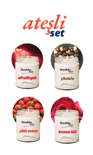 4 Adet Doğal Özel Seri Kokulu Dekoratif Kavanoz Mum 4X210 cc - Ateşli Set - RYL