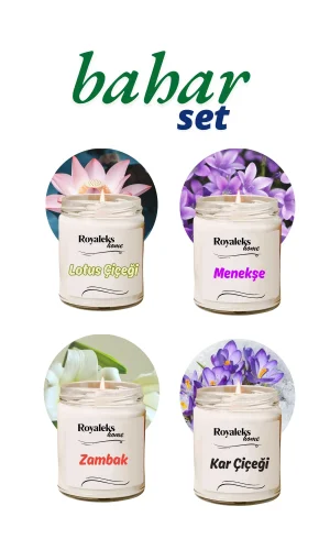 4 Adet Doğal Özel Seri Kokulu Dekoratif Kavanoz Mum 4X210 cc - Bahar Seti - RYL